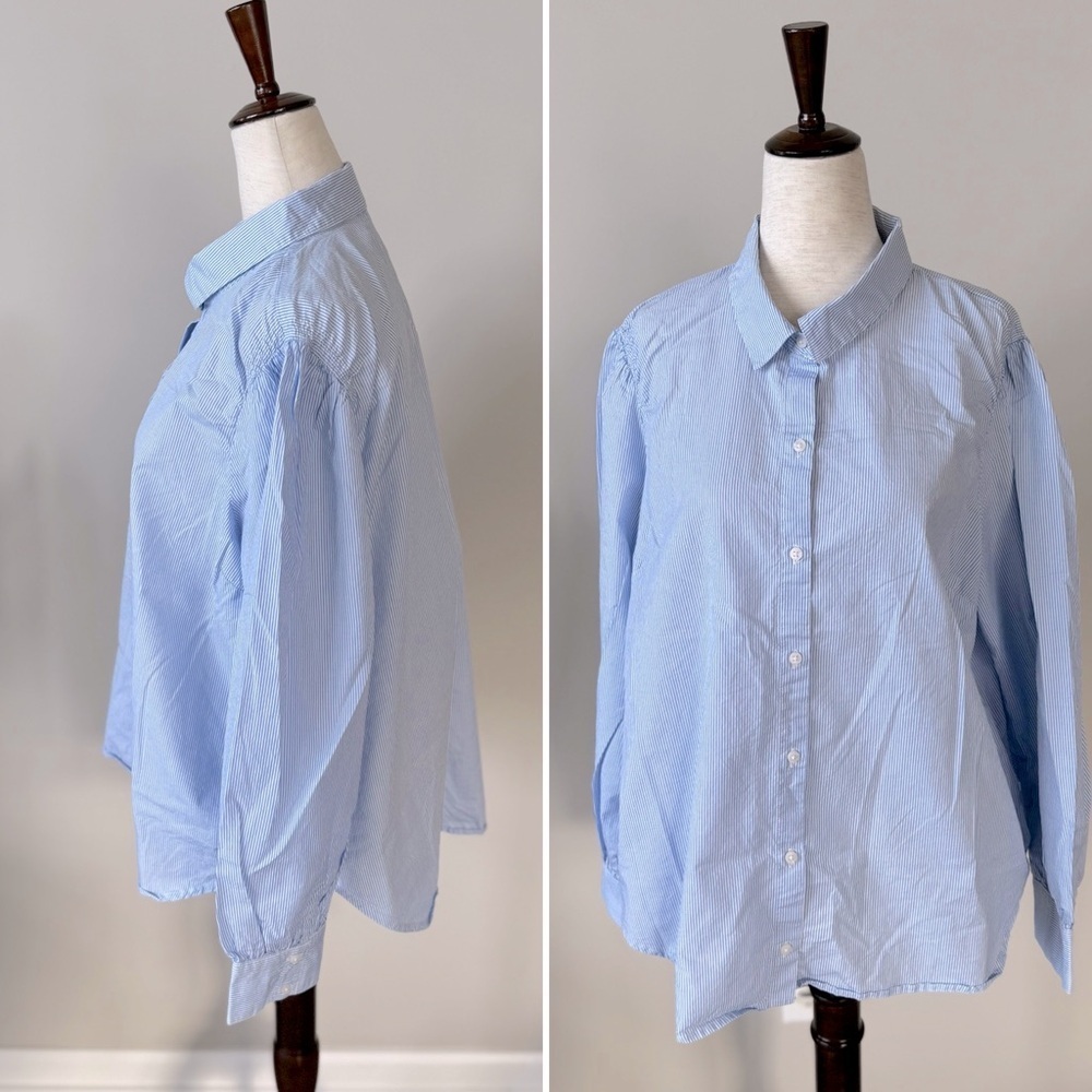 Old Navy Small Stripe Bubble Shoulder and Sleeve Button-Up Long Sleeve Shirt